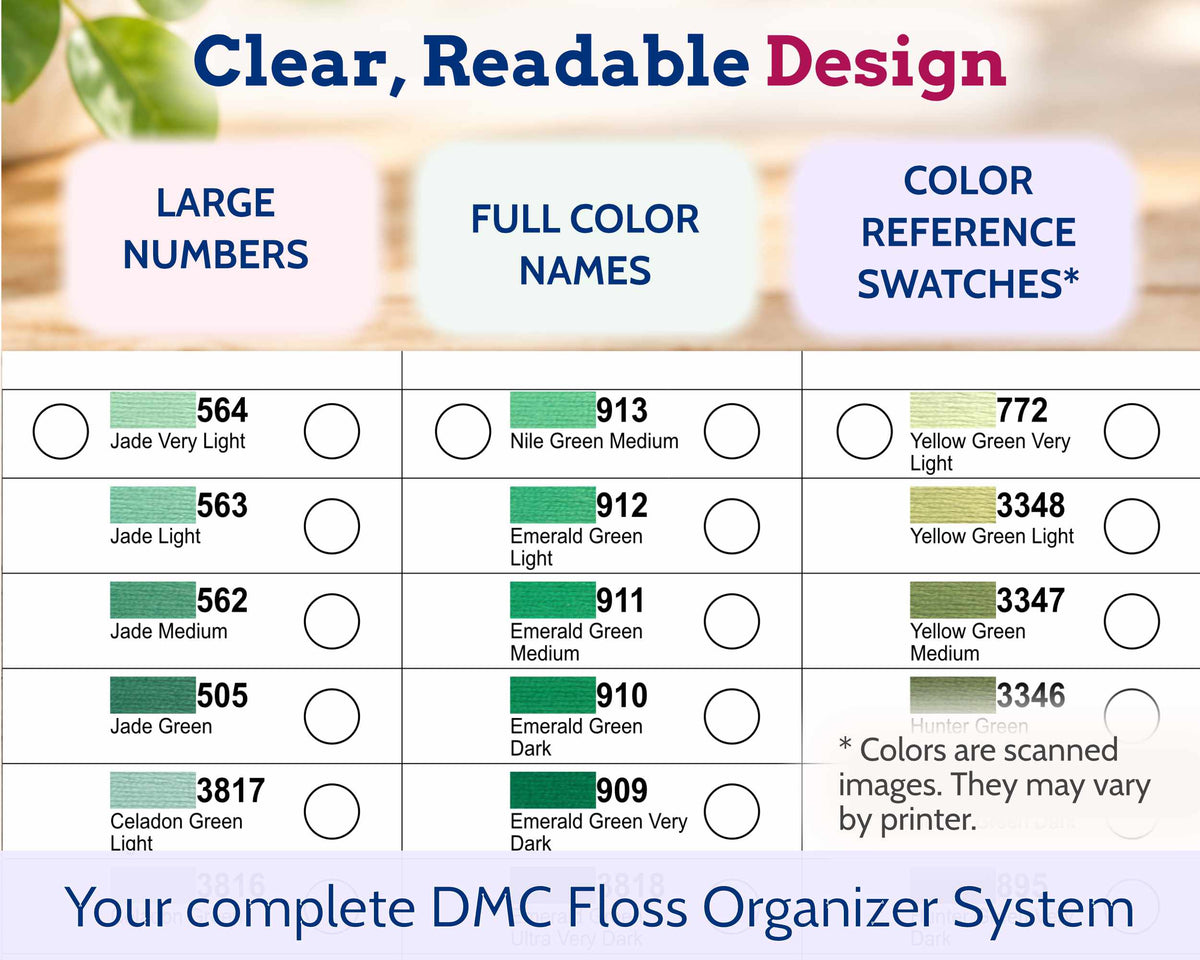 DMC Floss Organiser Cards: Colour Order