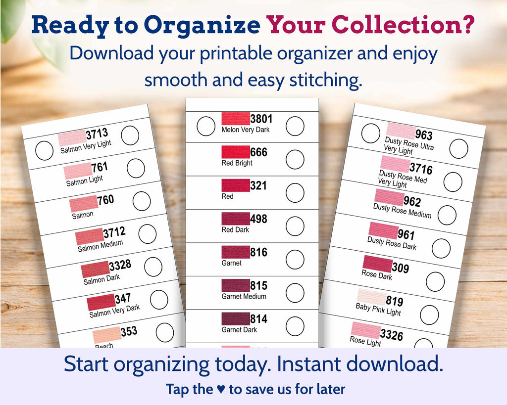 DMC Floss Organiser Cards: Colour Order