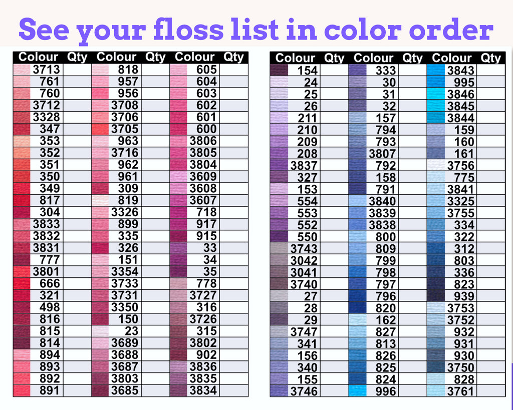 DMC Floss Mini Book: Colour Order