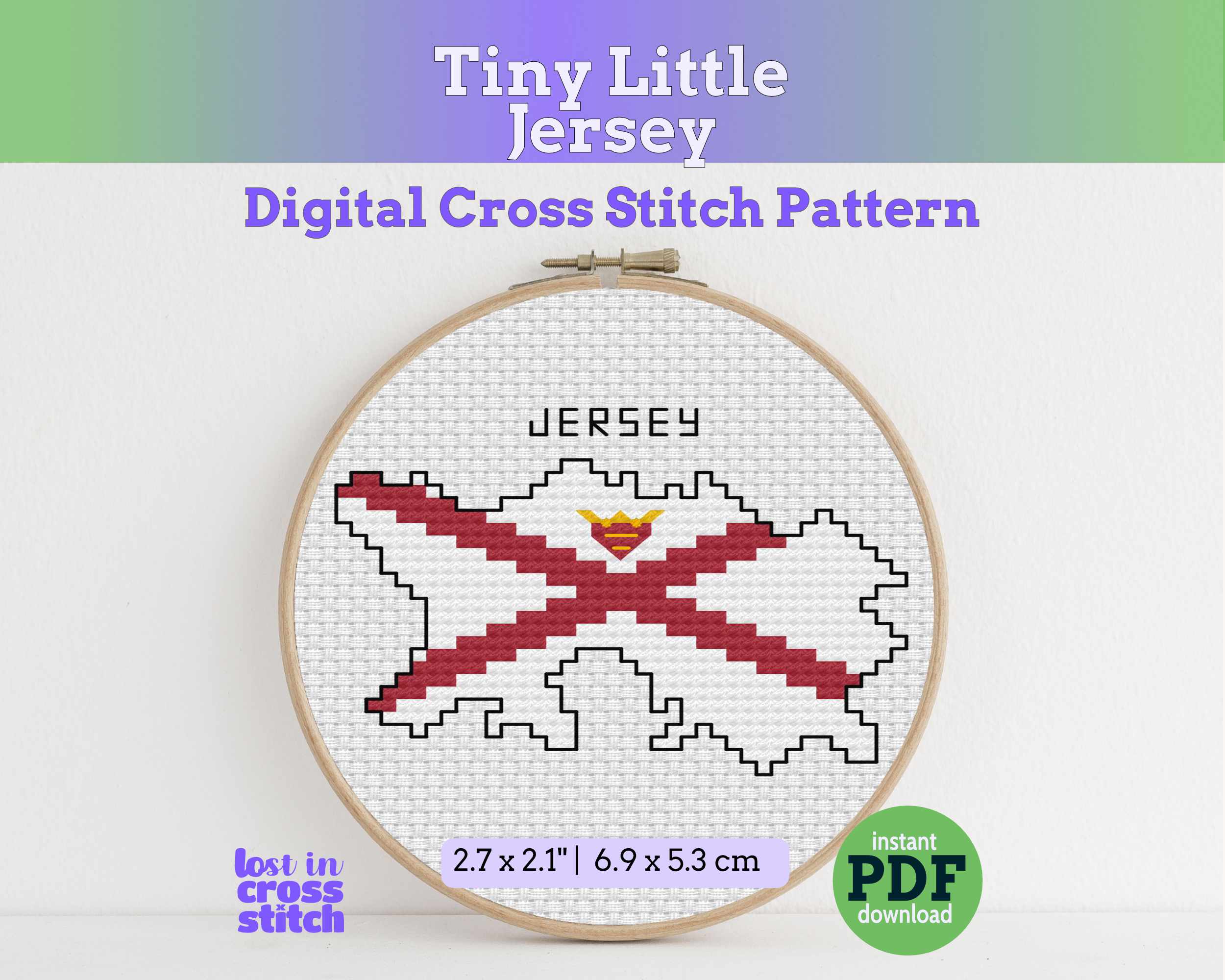 Jersey Cross Stitch Pattern: Tiny Flag Map Main image