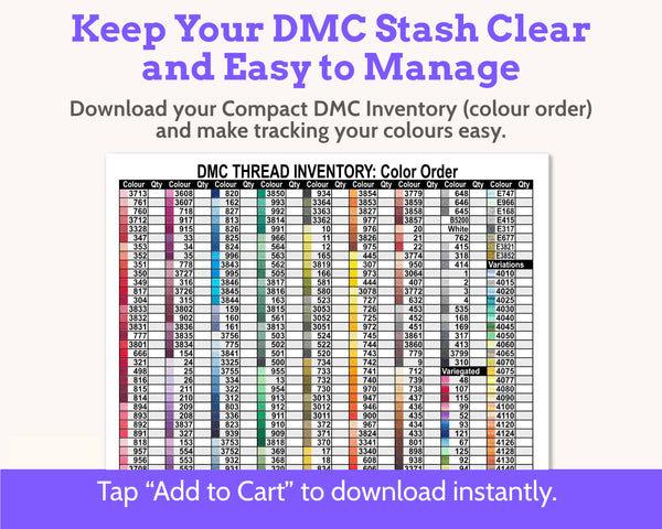 DMC Floss Inventory: Colour Order (Single Page)