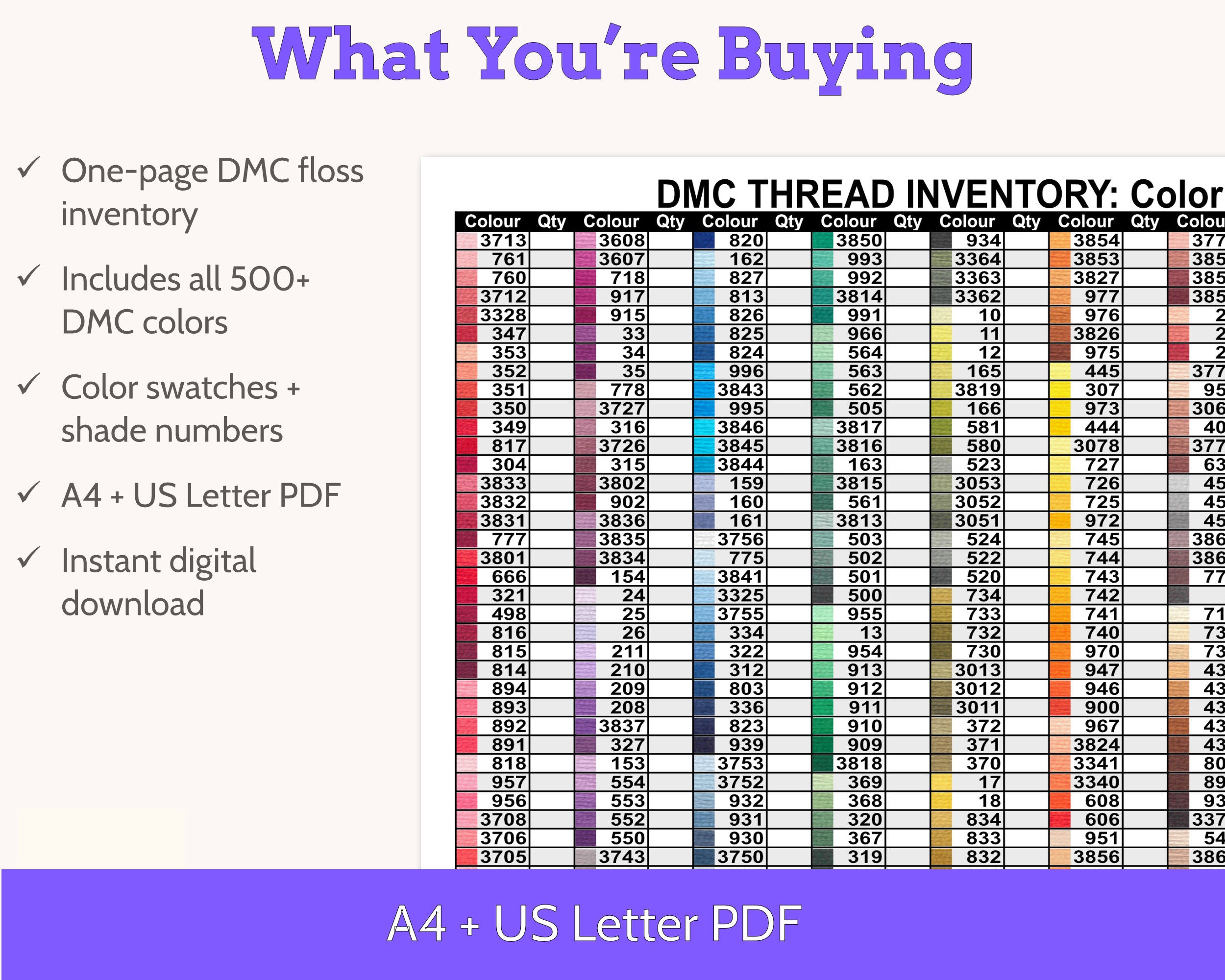 DMC Floss Inventory: Colour Order (Single Page)