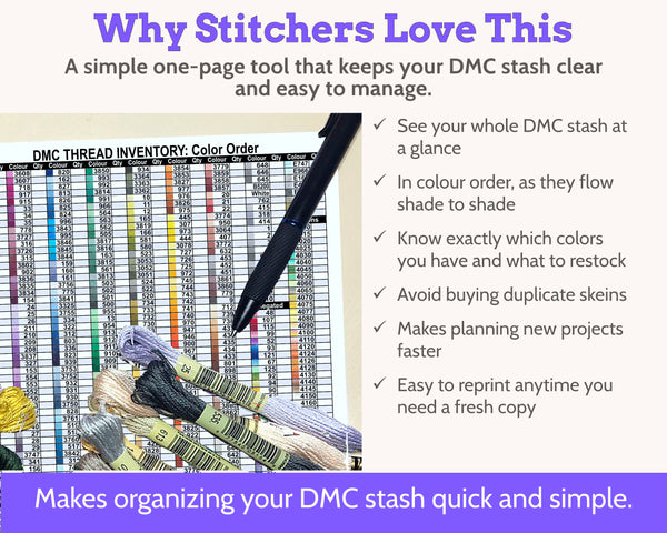 DMC Floss Inventory: Colour Order (Single Page)