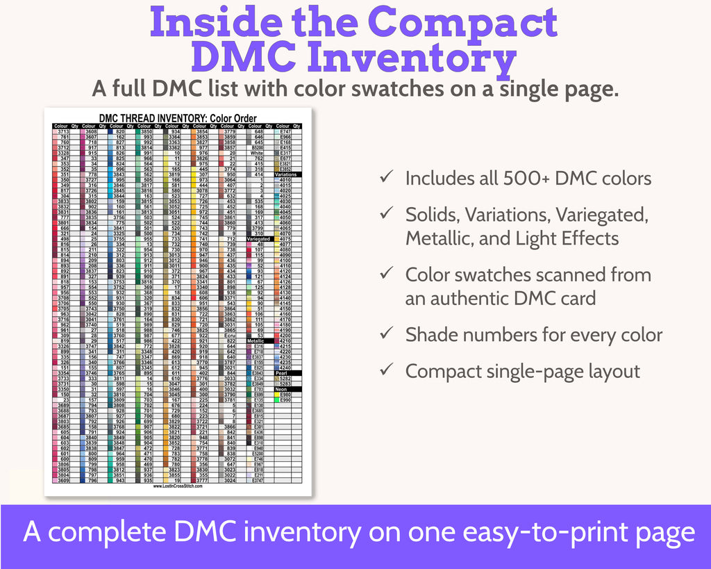 DMC Floss Inventory: Colour Order (Single Page)