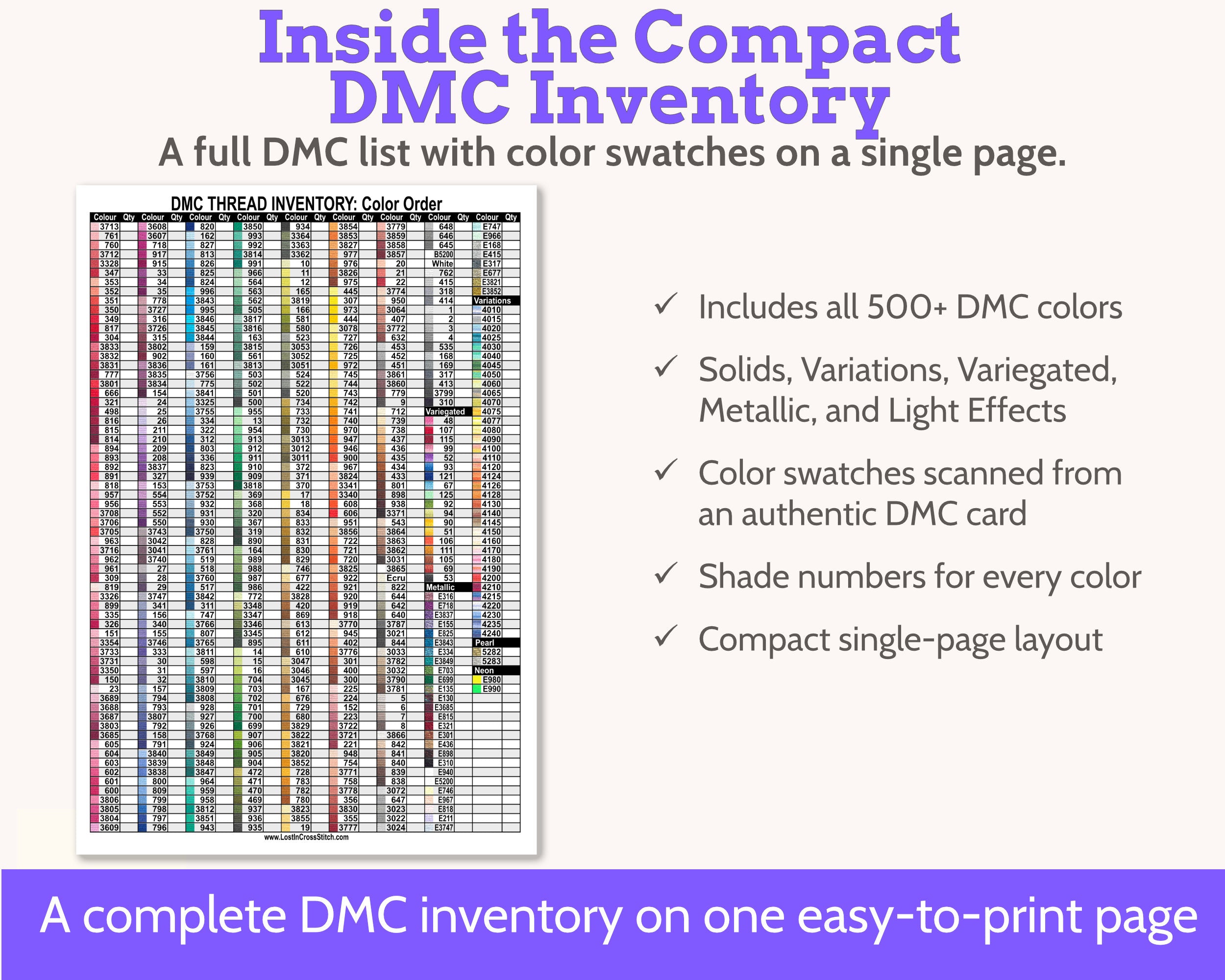 DMC Floss Inventory: Colour Order (Single Page)
