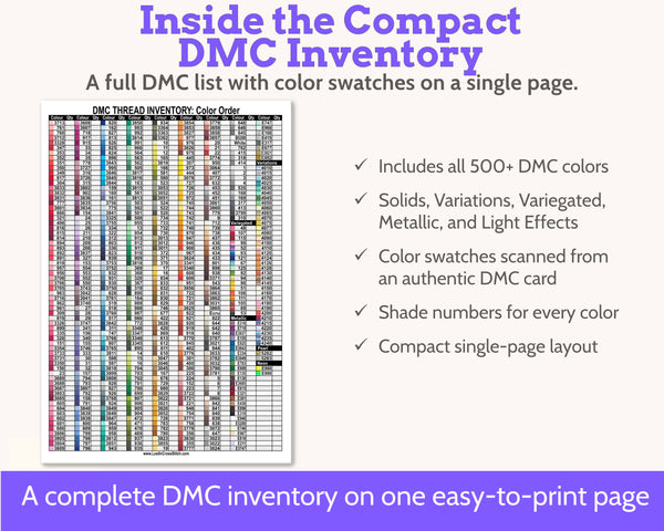 DMC Floss Inventory: Colour Order (Single Page)