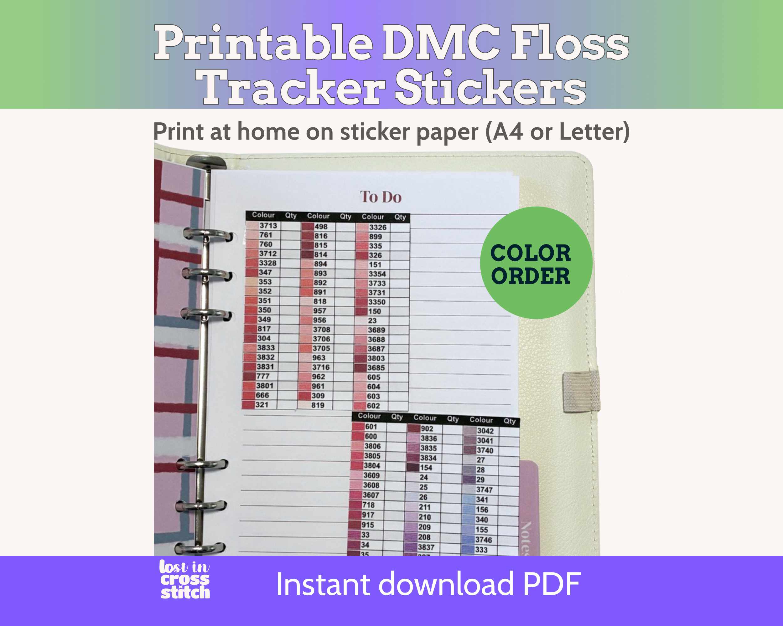 DMC Floss Tracker Planner Stickers: Colour Order Main image