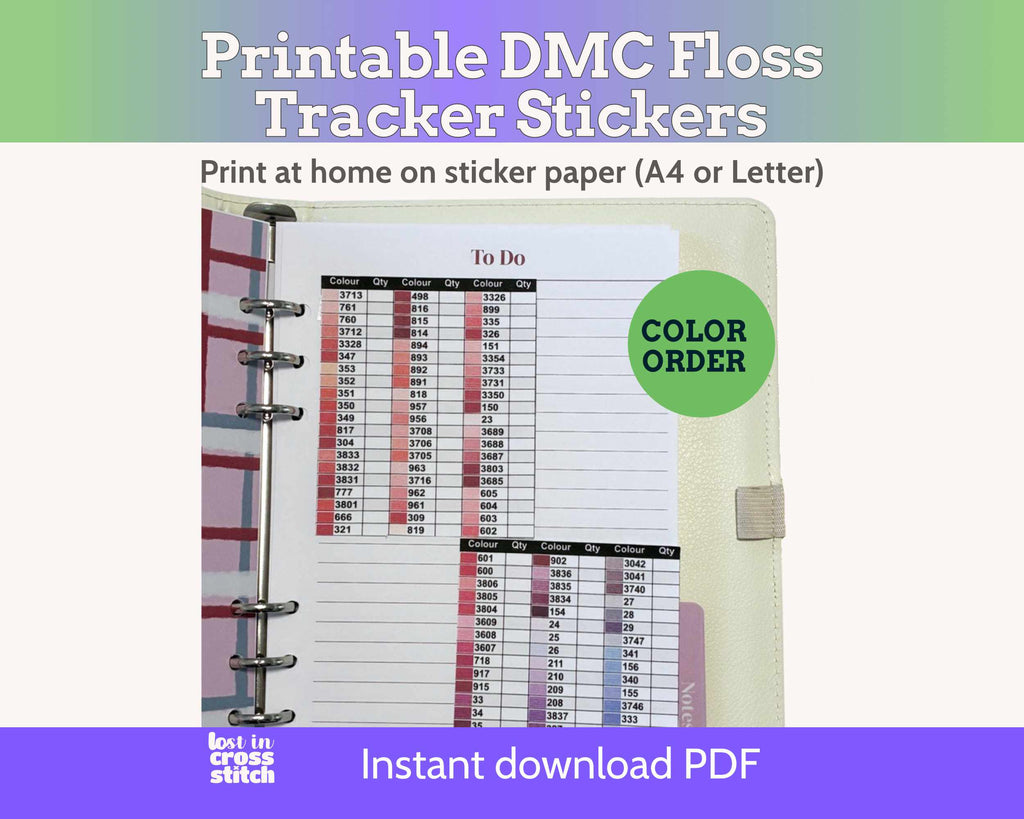 DMC Floss Tracker Planner Stickers: Colour Order
