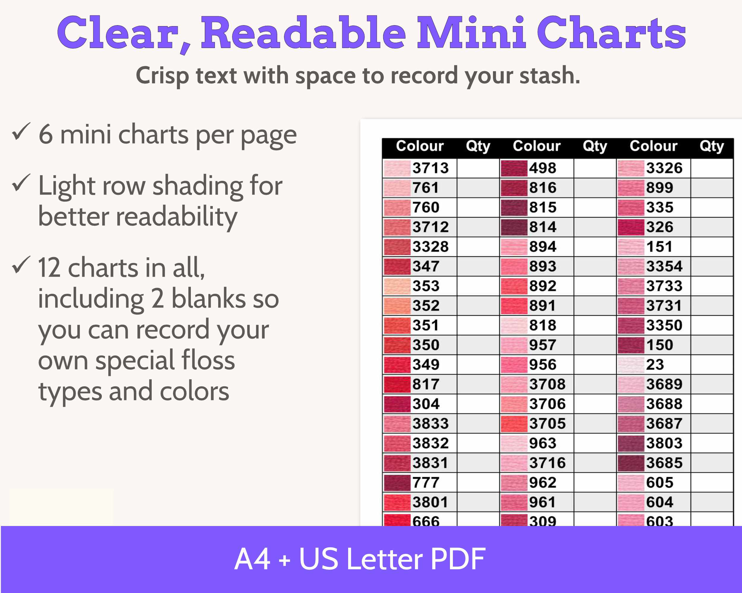 DMC Floss Tracker Planner Stickers: Colour Order