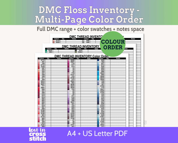 DMC Floss Inventory: Colour Order (Three Page, with Notes)