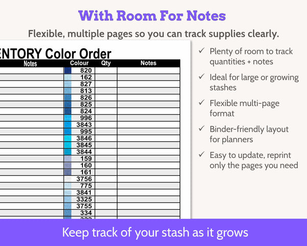 DMC Floss Inventory: Colour Order (Three Page, with Notes)