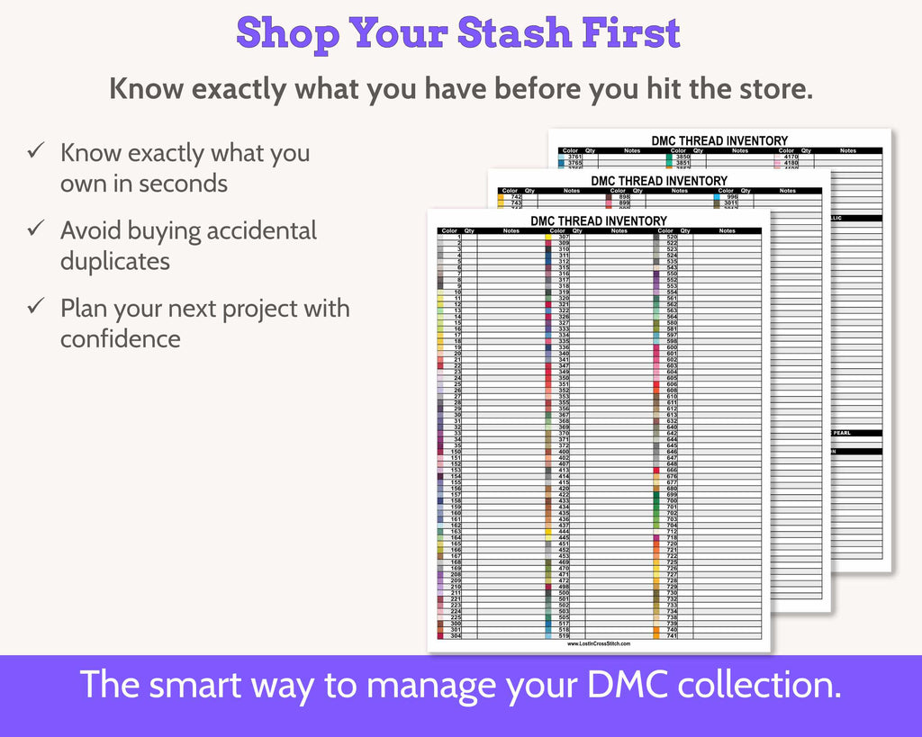 DMC Floss Inventory: Colour Order (Three Page, with Notes)
