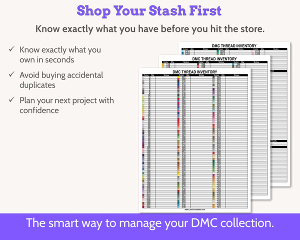 DMC Floss Inventory: Colour Order (Three Page, with Notes)