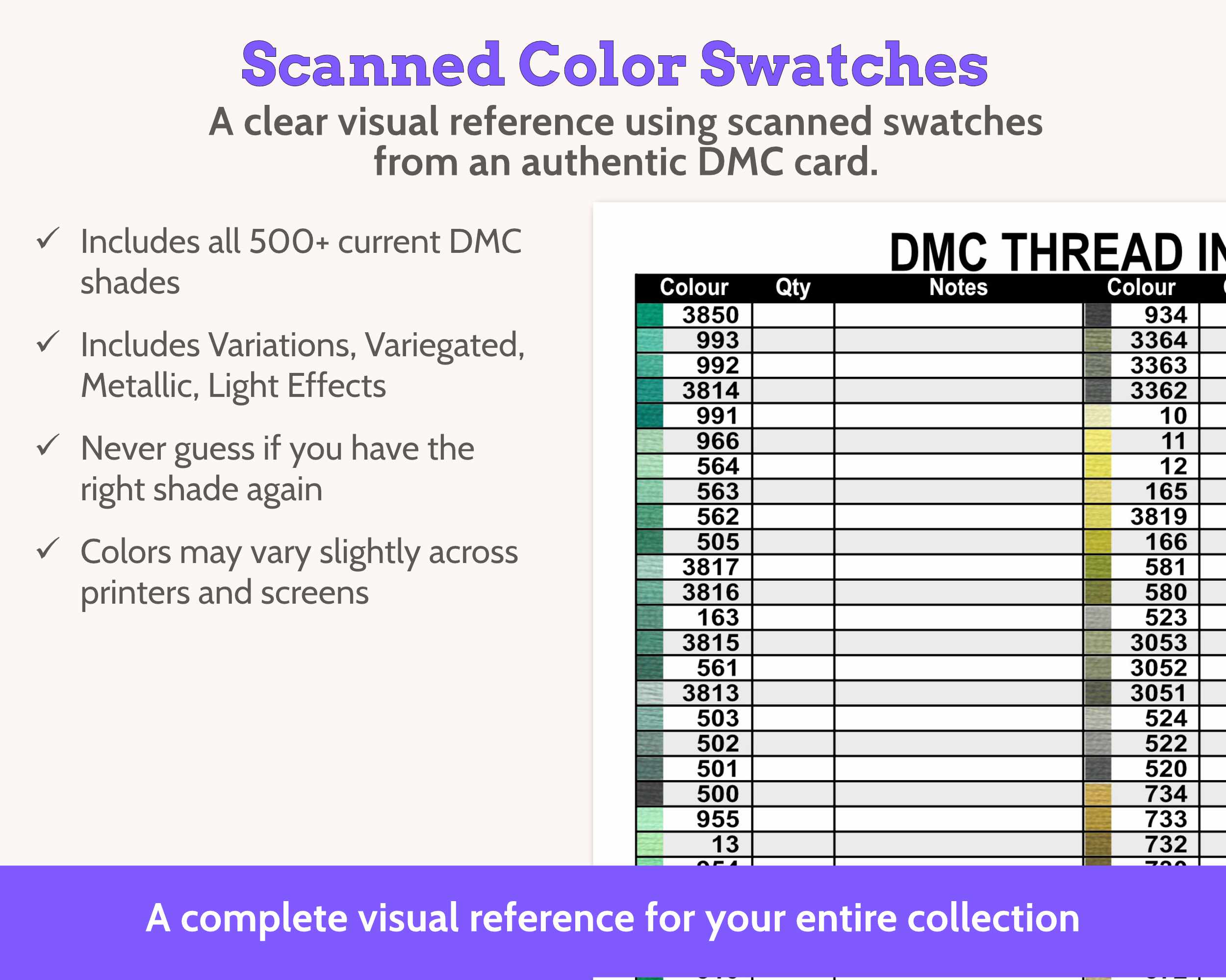 DMC Floss Inventory: Colour Order (Three Page, with Notes) Main image