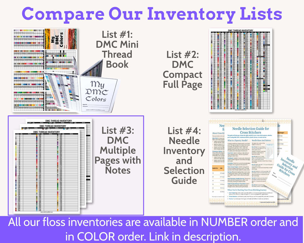 DMC Floss Inventory: Colour Order (Three Page, with Notes)