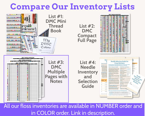 DMC Floss Inventory: Colour Order (Three Page, with Notes)