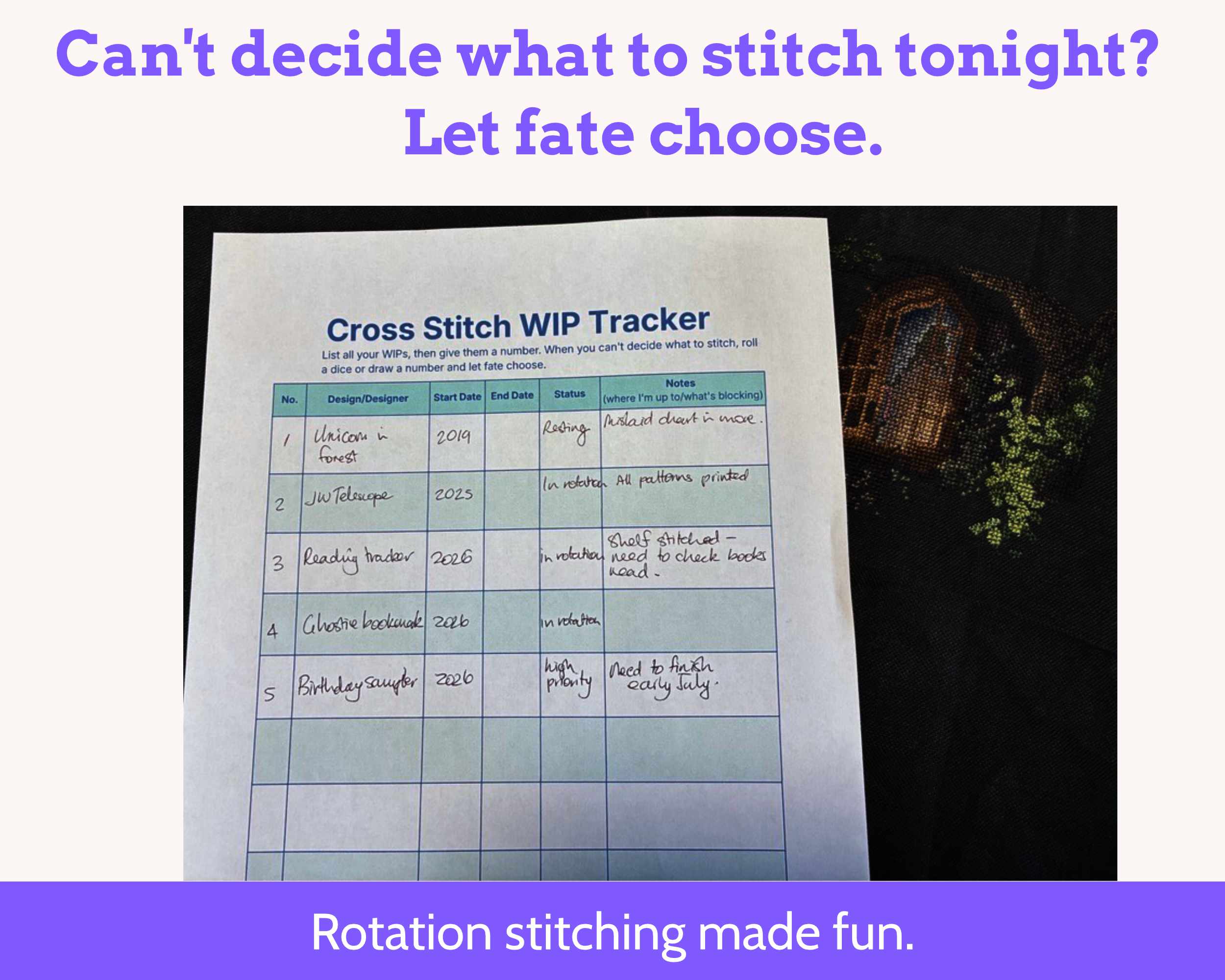 Cross Stitch WIP Tracker Kit - Printable