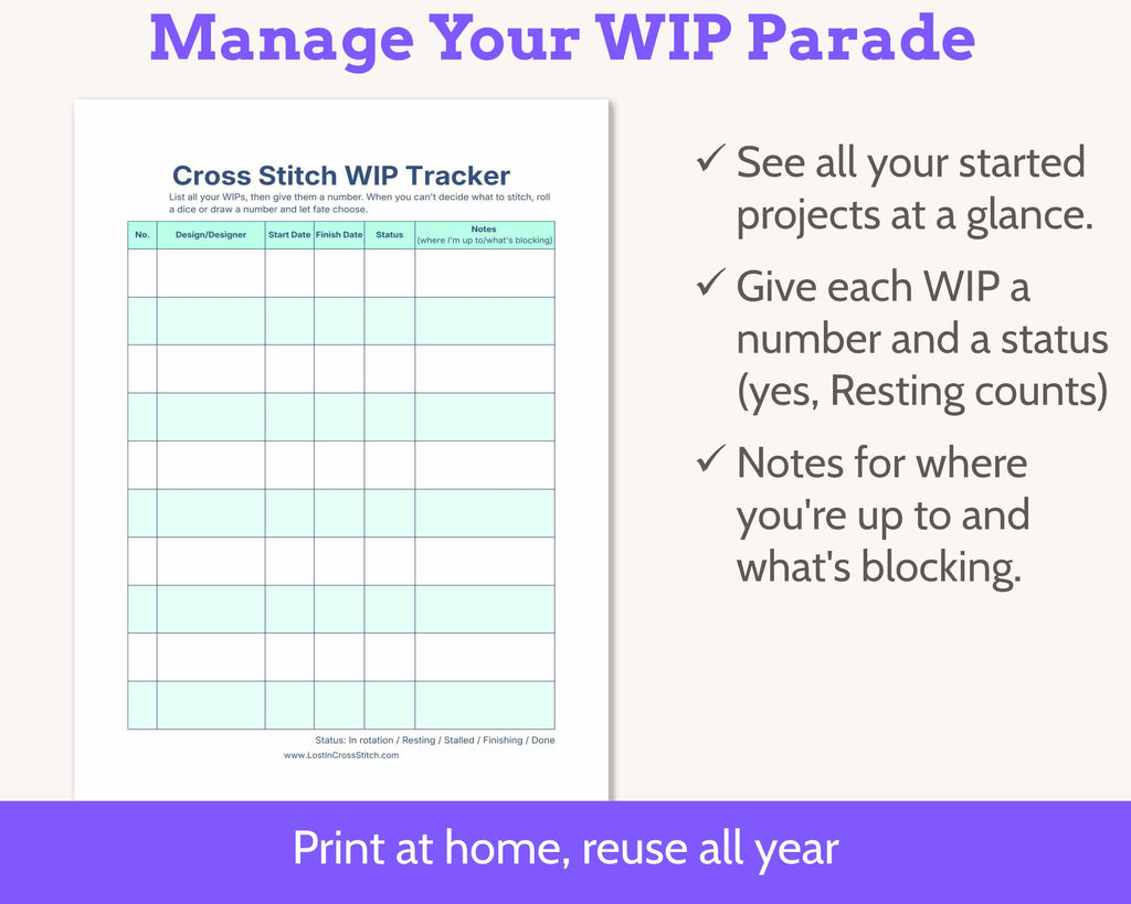 Cross Stitch WIP Tracker Kit - Printable