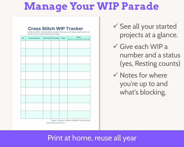 Cross Stitch WIP Tracker Kit - Printable