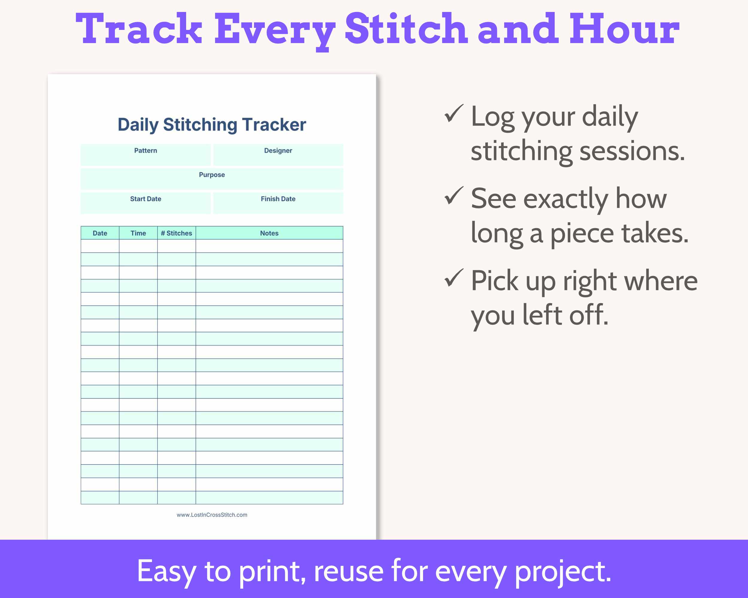 Cross Stitch WIP Tracker Kit - Printable