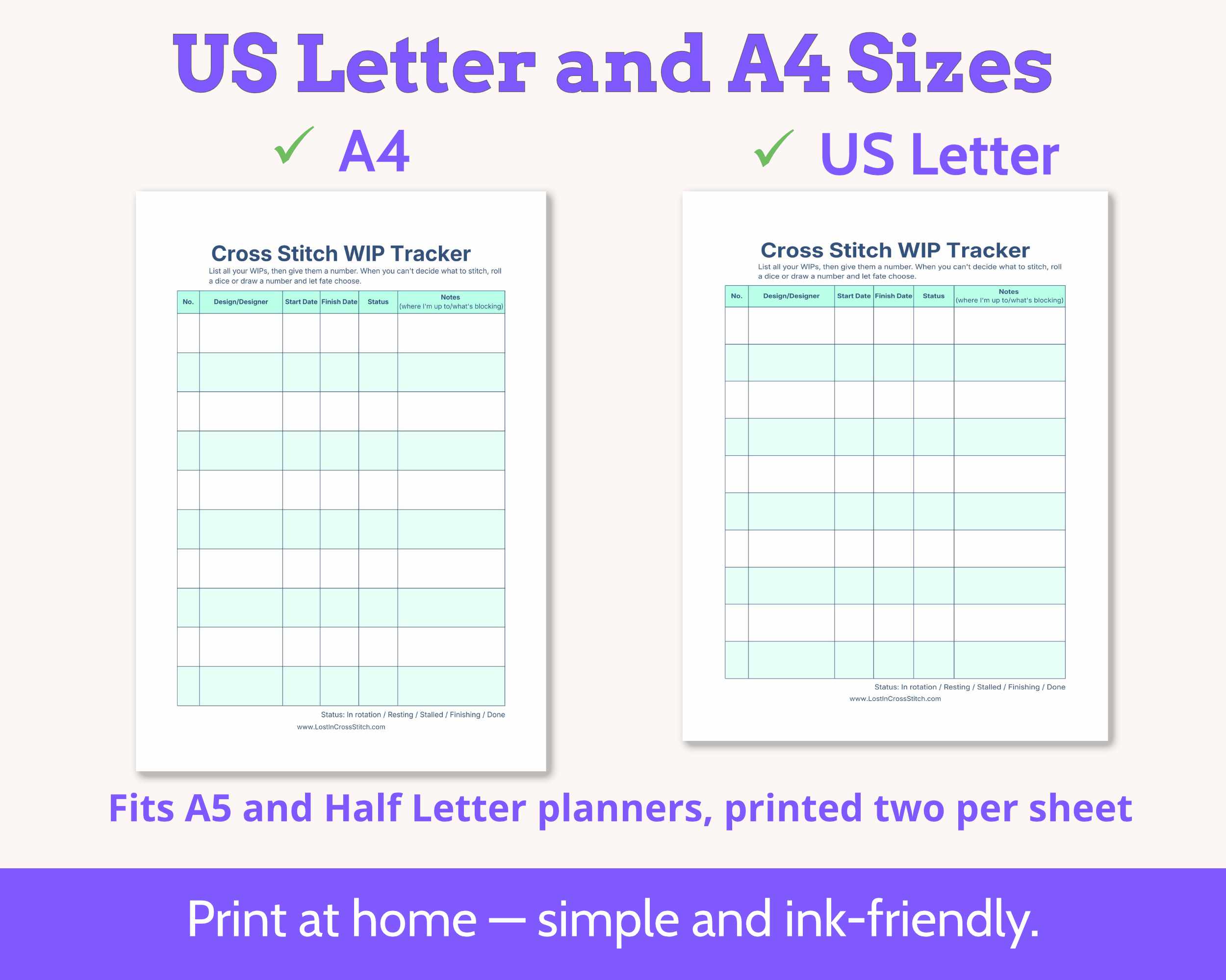 Cross Stitch WIP Tracker Kit - Printable