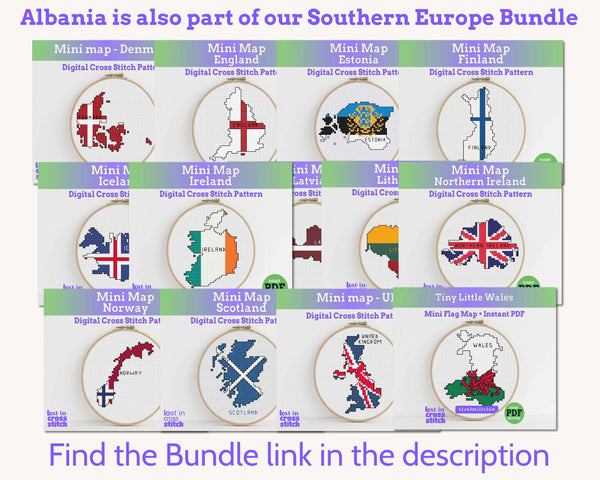 Albania Flag Map Mini Cross Stitch Pattern (PDF Download)