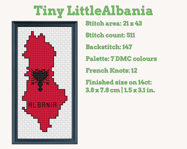 Albania Flag Map Mini Cross Stitch Pattern (PDF Download)