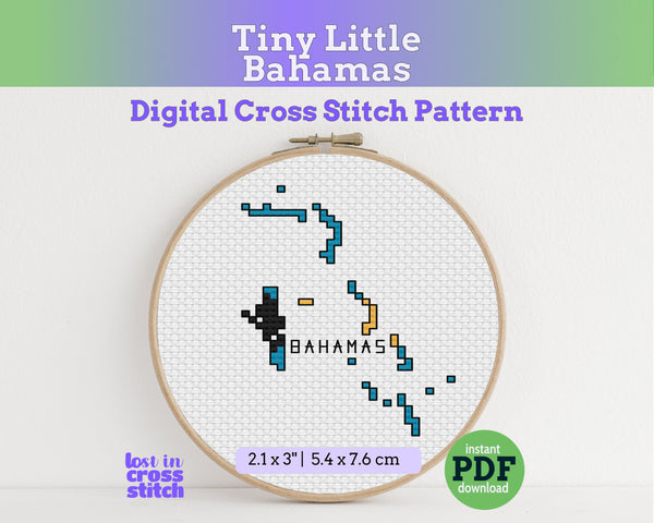 Bahamas Cross Stitch Pattern: Mini Flag Map
