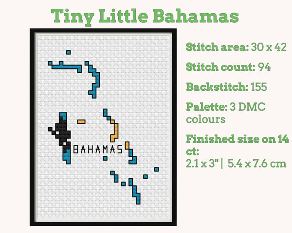 Bahamas Cross Stitch Pattern: Mini Flag Map