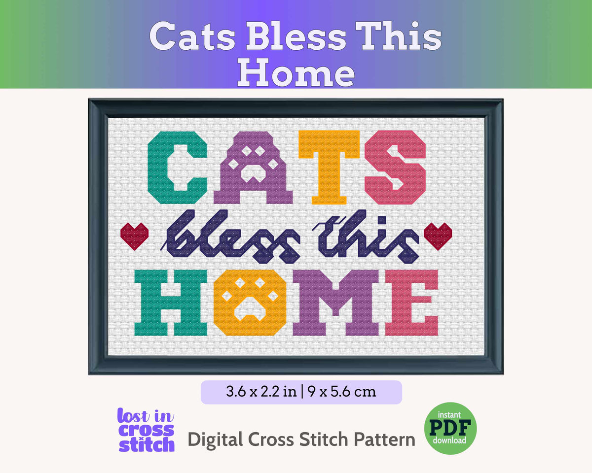 Cats Bless This Home – Cat Cross Stitch Pattern PDF