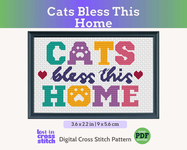 Cats Bless This Home – Cat Cross Stitch Pattern PDF