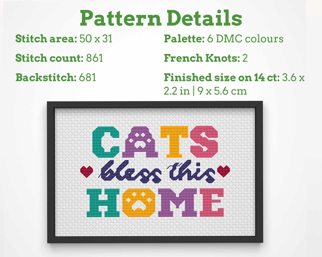 Cats Bless This Home – Cat Cross Stitch Pattern PDF