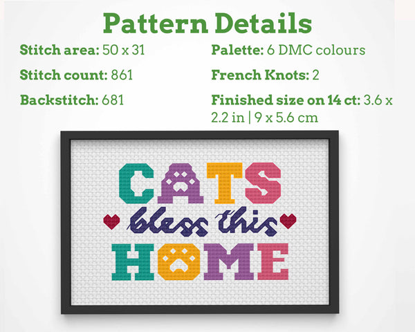 Cats Bless This Home – Cat Cross Stitch Pattern PDF