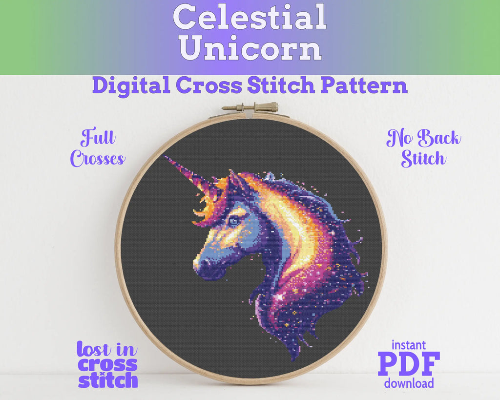 Celestial Unicorn Cross Stitch Pattern PDF