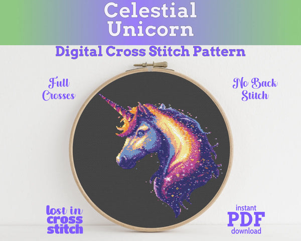 Celestial Unicorn Cross Stitch Pattern PDF