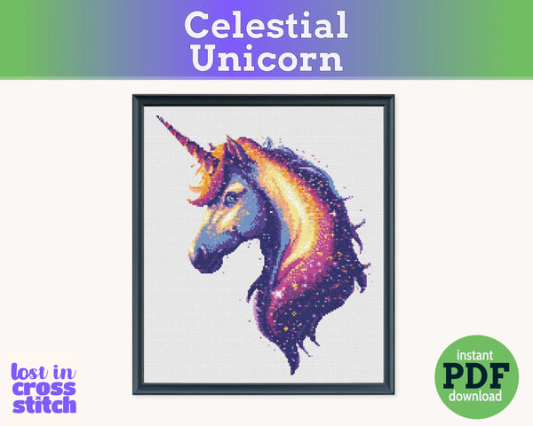 Celestial Unicorn Cross Stitch Pattern PDF