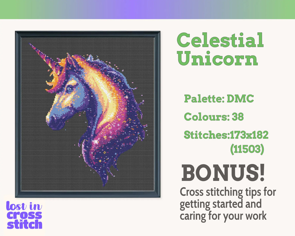 Celestial Unicorn Cross Stitch Pattern PDF