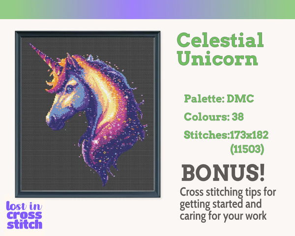 Celestial Unicorn Cross Stitch Pattern PDF