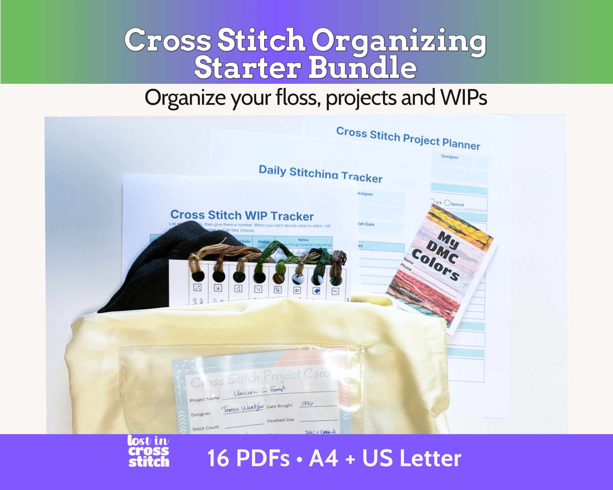 Project Organization Starter Kit - Printable Floss Drops, Cross Stitch Tracker & Project Bag Cards Main image