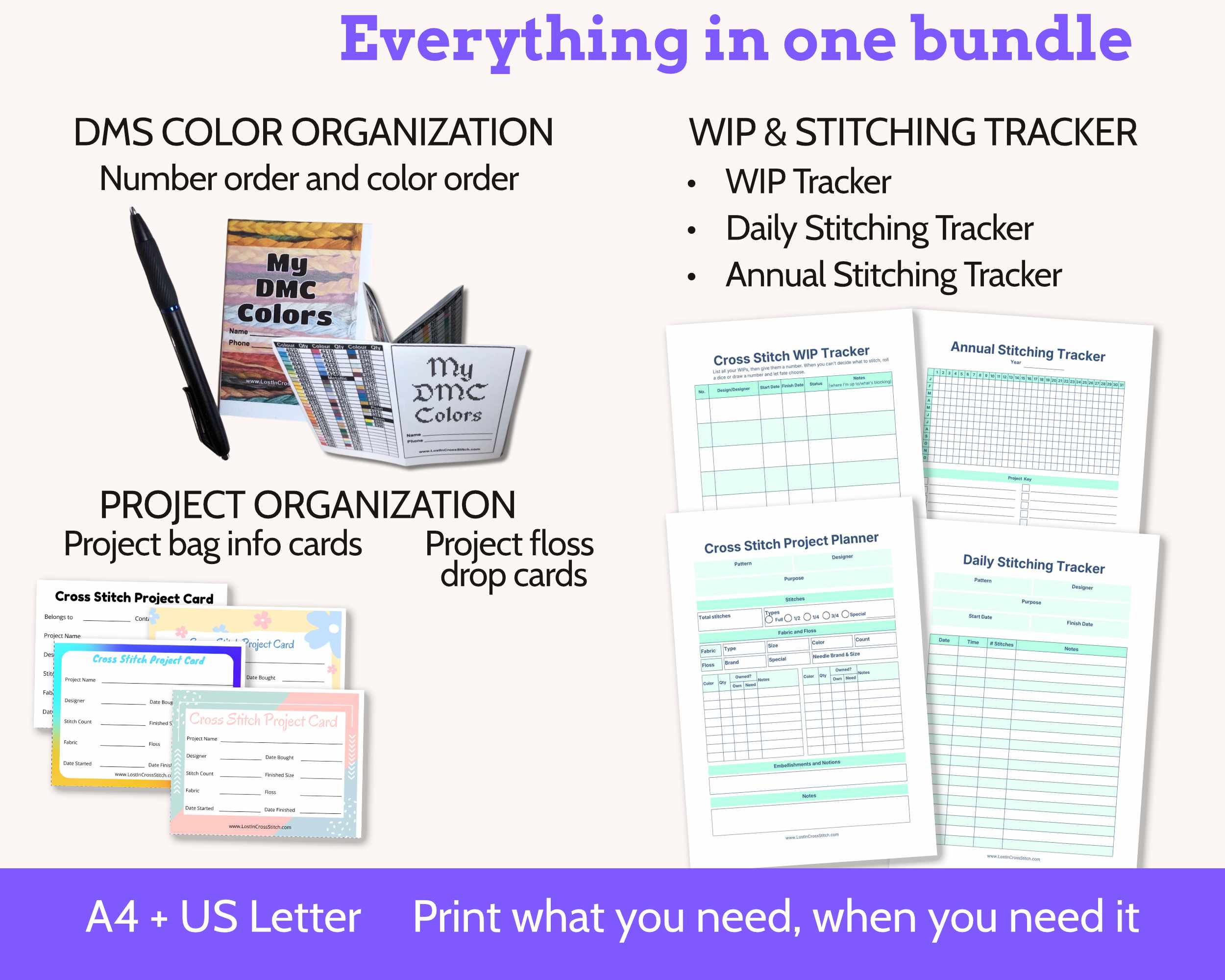 Project Organization Starter Kit - Printable Floss Drops, Cross Stitch Tracker & Project Bag Cards Secondary image