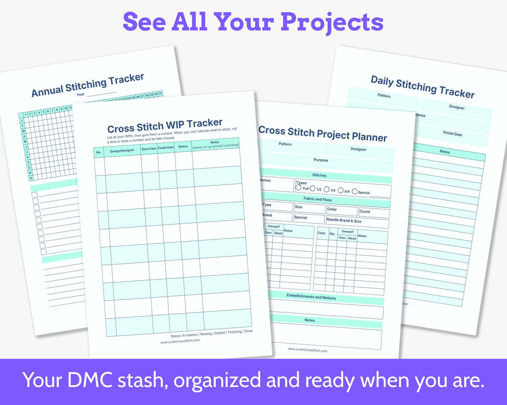 Project Organization Starter Kit - Printable Floss Drops, Cross Stitch Tracker & Project Bag Cards