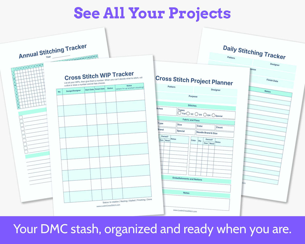 Project Organization Starter Kit - Printable Floss Drops, Cross Stitch Tracker & Project Bag Cards