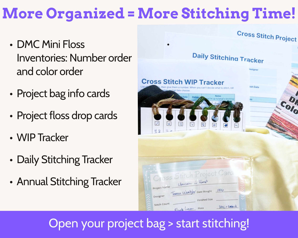 Project Organization Starter Kit - Printable Floss Drops, Cross Stitch Tracker & Project Bag Cards