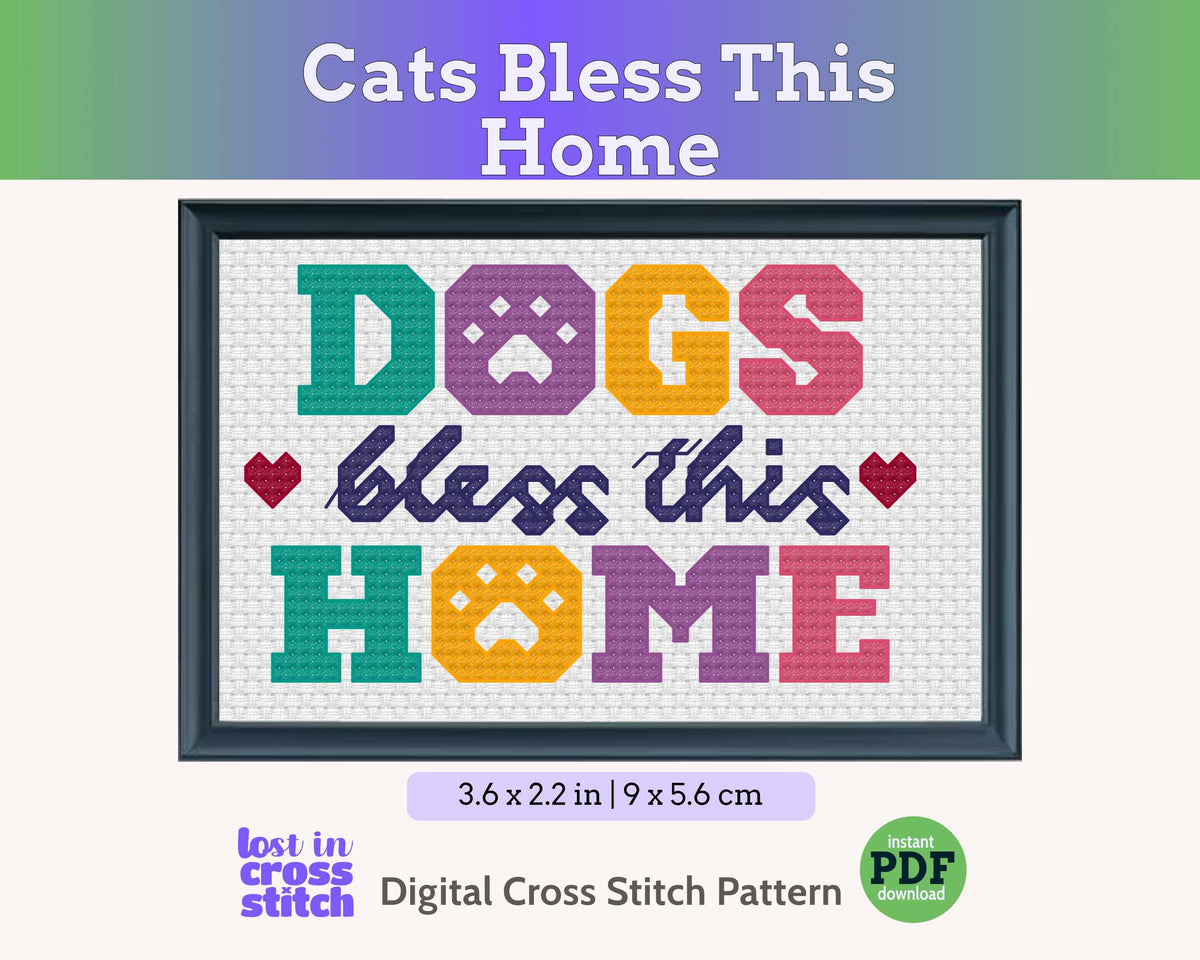 Dogs Bless This Home – Dog Cross Stitch Pattern PDF