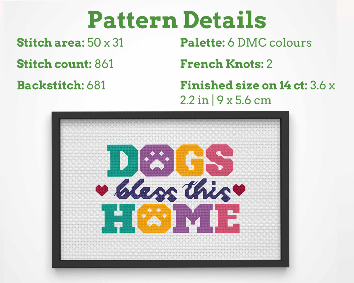 Dogs Bless This Home – Dog Cross Stitch Pattern PDF