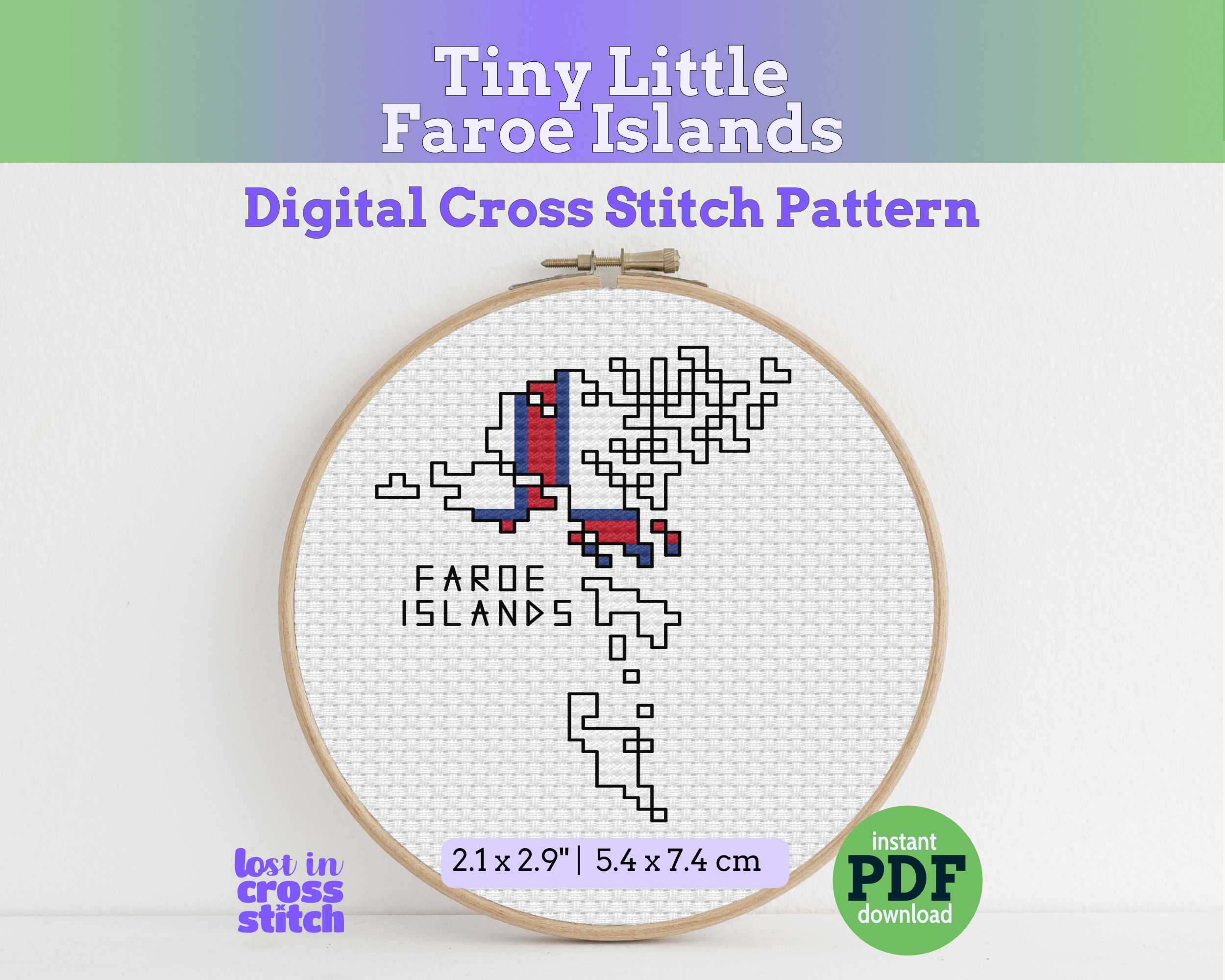 Faroe Islands Cross Stitch Pattern: Tiny Flag Map Main image