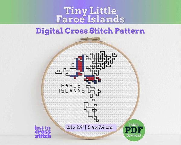 Faroe Islands Cross Stitch Pattern: Tiny Flag Map