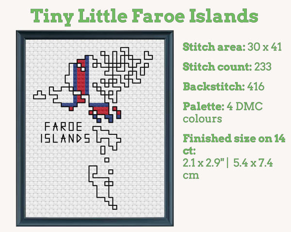 Faroe Islands Cross Stitch Pattern: Tiny Flag Map