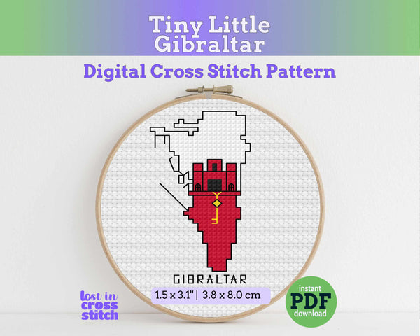 Gibraltar Cross Stitch Pattern: Tiny Flag Map