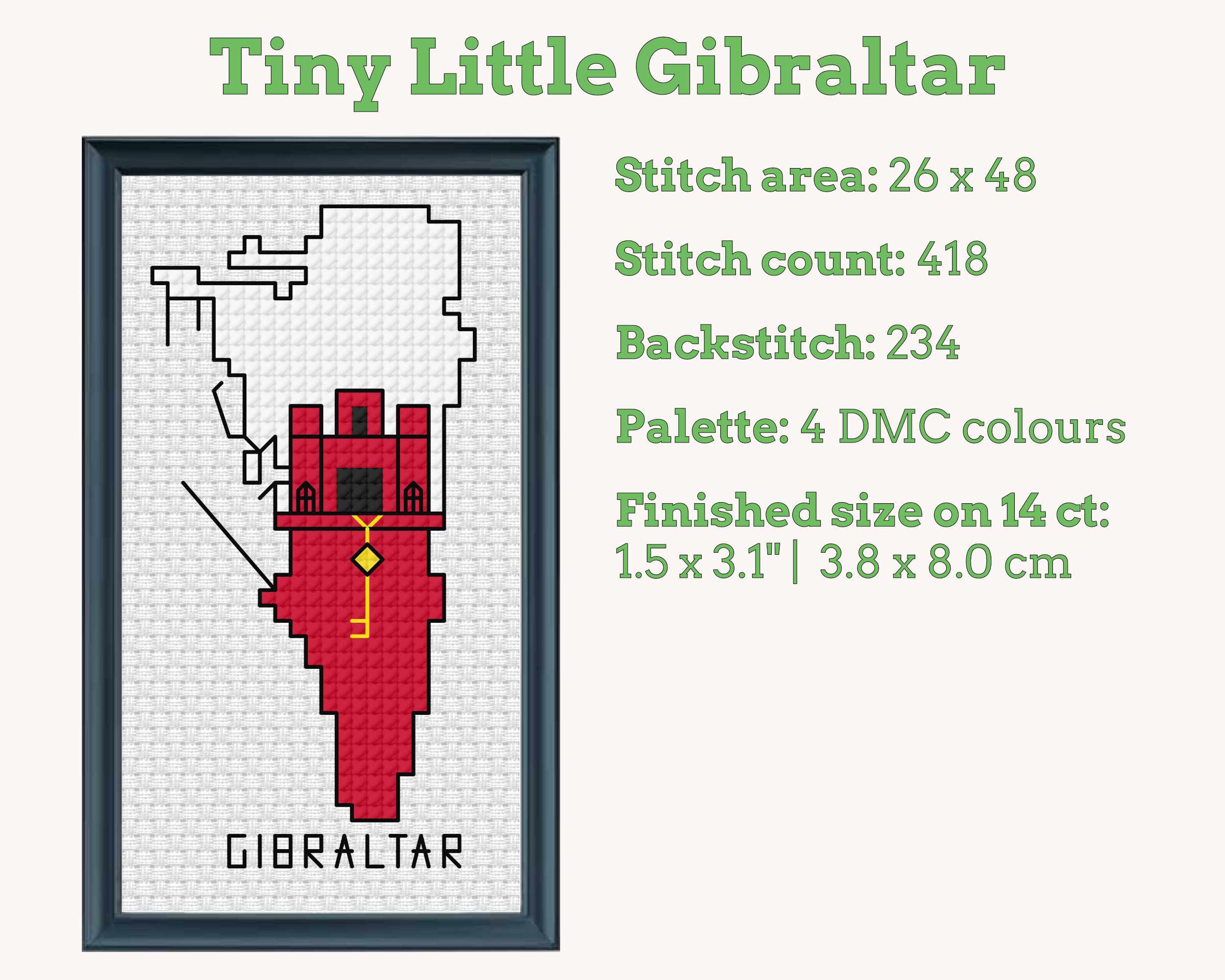 Gibraltar Cross Stitch Pattern: Tiny Flag Map